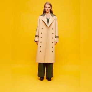 NWT Nocturne Beige & Green Double Breasted Trench Cost Sz Small